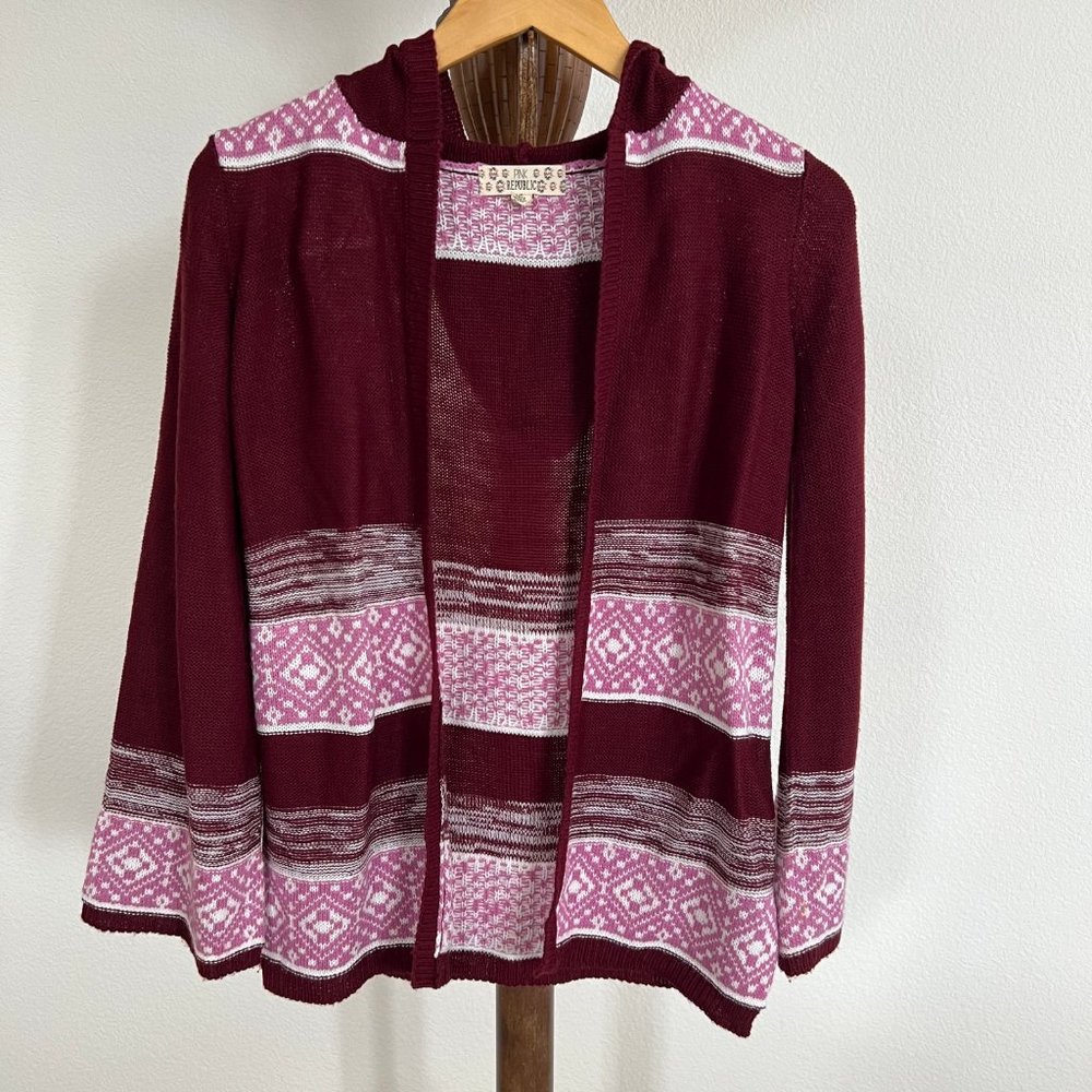 Pink Republic Girl's Size M(10/12) Open Front Long Sleeve Hooded Knit Cardigan